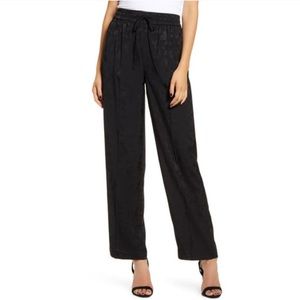 Chelsea28 Floral Jacquard Satin Drawstring Pants in Black
